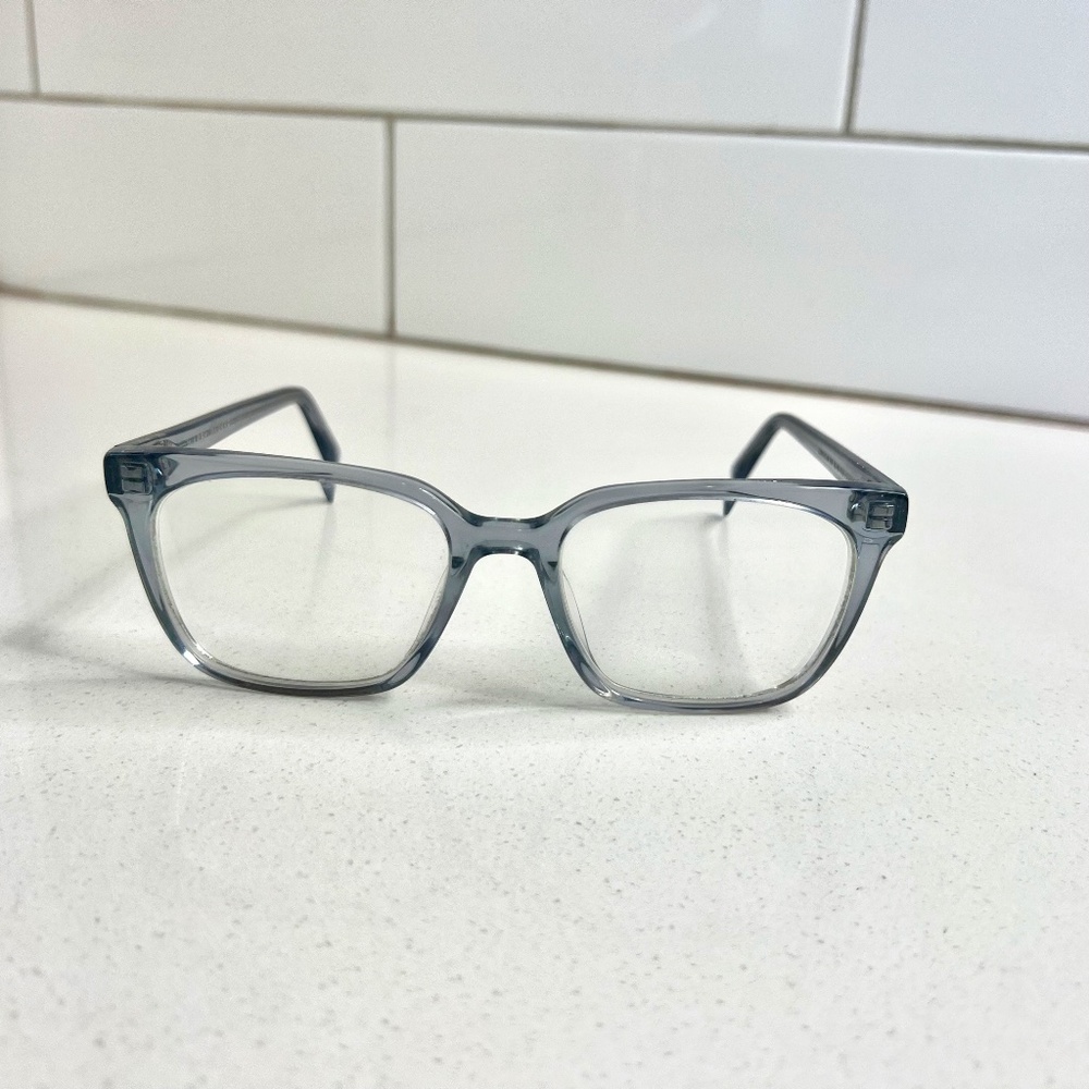 Warby Parker translucent gray rectangular glasses